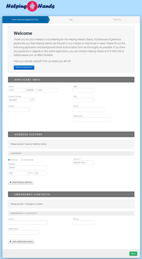 Volunteer Background Check Order Form Example.